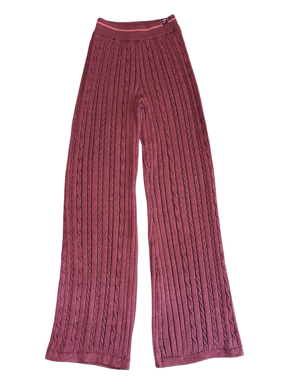 Gymshark Rest Day Cable Knit Flare Leg Pants Size Large Burgundy Wine Stretch